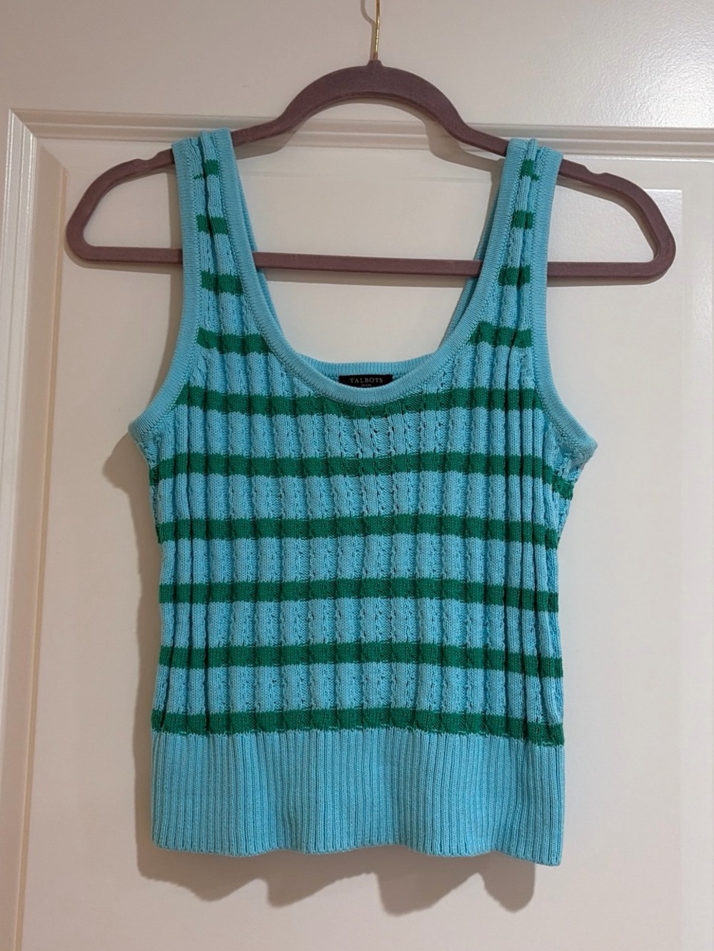 Talbots Aqua and Green Striped Knit Tank